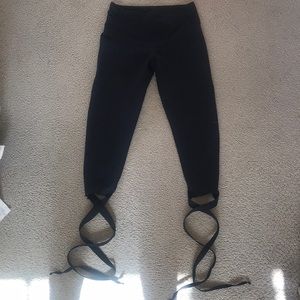Black Manduka Yoga leggings w/ ties at bottom